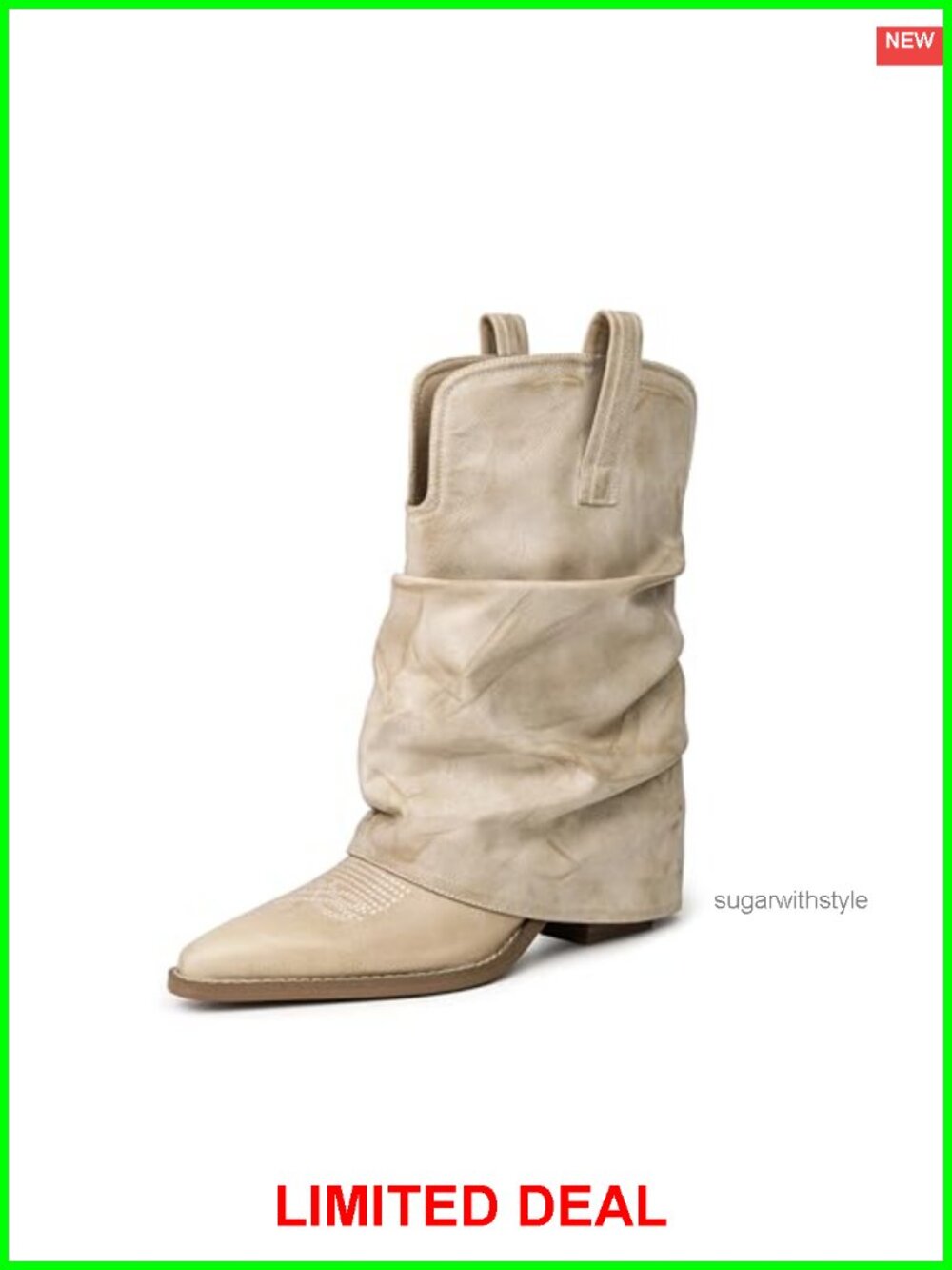 Women's Mid Calf Western Cowboy Boots Pointed Toe Slouchy Pull On